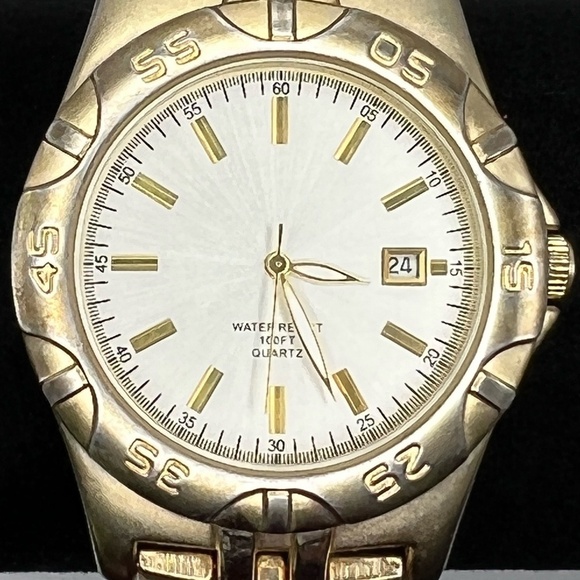 Water Resistant Mens Watch Two Tone Metal Link Bracelet Watch Working - Picture 1 of 7